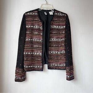 Vintage Creative Creations Brown 100% Silk Beaded Jacket M